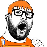 badge clothes glasses hair open_mouth orange_hair soyjak soyzellig_party stubble variant:hot_sauce zach zarty // 1024x1024 // 287.0KB