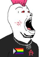 acne aids anarchist antifa beard bloodshot_eyes faggot mohawk neckbeard necklace open_mouth punk satanism variant:unknown white_skin // 242x304 // 7.0KB