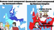 arm armor beard blond cloak closed_mouth clothes coin conquest empire esoteric europe full_body germanic glass hand hanging hat holding_object italian_flag italy open_mouth paganism paper roman rope stubble subvariant:muscular_chud swastika text variant:bernd variant:chudjak variant:soyak vein // 2560x1440 // 4.9MB