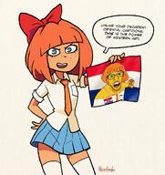 angry artist:hirotonba cravat flag flag:netherlands hair heart japan mymy netherlands ongezellig open_mouth orange orange_hair orange_juice orange_skin school_uniform skirt soyjak stubble teeth variant:feraljak // 1134x1200 // 256.4KB