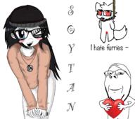 anti_furry avengers beanie blue_eyes boykisser brown_shirt cute cute_girl furry girl glasses hair hanging heart rope soy soylent subvariant:wholesome_soyjak variant:gapejak variant:soytan wholesome woman // 2048x1818 // 1.4MB