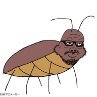 animated antenna bug byonbyon closed_mouth cockroach fat full_body glasses leg looking_up mustache poyopoyo redraw smile soyjak stubble variant:a24_slowburn_soyjak // 400x333 // 229.8KB