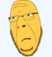 closed_mouth concerned emoticon glasses looking_to_the_right rolling_eyes series:soymoji soyjak stubble variant:cobson yellow yellow_skin // 721x789 // 28.0KB