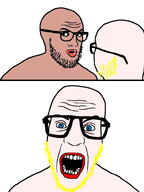 amerimutt blue_eyes brown_skin glasses open_mouth soyjak stubble variant:nerdjak white_skin yellow_hair // 739x987 // 269.2KB