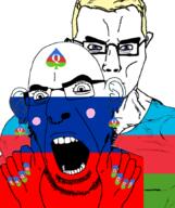 azerbaijan azeriaryan_gemerald bald black_eyes blue_eyes brown_skin bull light_skin russia sissy spades yellow_hair // 723x861 // 284.1KB