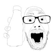 alternate bottle glasses holding_bottle holding_object mustache open_mouth plastic_bottle soyjak stubble variant:punkjak // 1280x1239 // 133.6KB