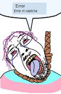 bloodshot_eyes captcha crying dead flag glasses hair hanging meta mustache open_mouth purple_hair rope soybooru soyjak speech_bubble stubble suicide tongue tranny variant:bernd yellow_teeth // 768x1190 // 68.2KB