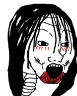 anime attack_on_titan beheaded bone facial_mark forehead_lines founding_titan hair head long_hair open_mouth scar soyjak spine stitch variant:soyak white_background white_skin // 644x800 // 49.8KB