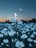 beard closed_mouth eyebrows flower forehead_wrinkles glasses moon nature night no_ears plant profile shadow side_profile side_view smile stubble subvariant:gapejak_side subvariant:wholesome_soyjak teeth variant:gapejak // 720x954 // 299.2KB