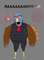 arm artist:sectionalism bald beak bird buff feather firework flag full_body glasses leg open_mouth soyjak stubble turkey_(animal) united_states variant:cobson wattle // 1616x2188 // 490.6KB