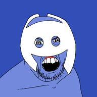 blue_background blue_skin clothes discord hat mustache open_mouth soyjak stubble variant:feraljak // 1500x1500 // 80.4KB