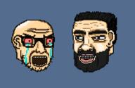 angry beard bloodshot_eyes crying ear gigachad glasses grin hair hotline_miami open_mouth pixel_art soyjak stubble style_emulation variant:soyak video_game white_skin // 660x428 // 23.6KB