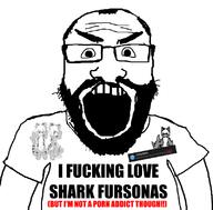 balding beard blue_eyes changed clothes cub e621 fur furry fursona glasses open_mouth paw porn porn_addiction reddit screenshot shark shark_fursona stripes subvariant:science_lover t-shirt tail text tshirt variant:markiplier_soyjak white_background white_hair white_skin // 800x789 // 76.9KB