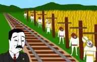 black_skin blood bloodshot_eyes catholic clothes cross drawn_background full_body glasses hair hanging hat landscape mexico multiple_soyjaks mustache necktie open_mouth pope purple_hair railroad rope smile smug sombrero soyjak stubble suit tongue variant:bernd variant:chudjak yellow_teeth // 2732x1758 // 867.3KB