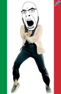animated country dance flag full_body gangnam_style glasses irl italy open_mouth push_pin soyjak sticky stubble variant:cobson // 300x460 // 291.7KB