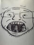 4soyjaks art crying doug_walker drawfag drawing eating glasses hair ink meta:soytober meta:soytober2024 nate nostalgia_critic open_mouth scared stubble tiny_nate variant:coinjak variant:nostaljak variant:reaction_soyjak variant:rupturejak yellow_hair // 1536x2048 // 3.5MB