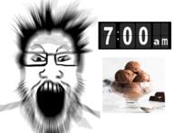 breakfast_for_dinner chocolate clock distorted glasses hair ice_cream open_mouth opposite soyjak spoon stubble variant:markiplier_soyjak // 1042x800 // 457.4KB