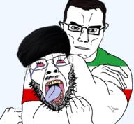 2soyjaks Ayatollah_Khomeini beard bloodshot_eyes choke_hold crying flag:iran_(1964) glasses headlock iran islam mullah murder open_mouth strangling subvariant:chudjak_front subvariant:muscular_chud the_weak_should_fear_the_strong tongue variant:bernd variant:chudjak // 499x461 // 118.4KB