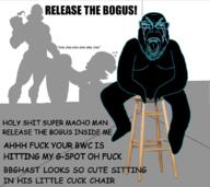 B_B_GHAST_(namefag) anal_penetration anal_sex bloodshot_eyes bwc comic_sans crying cuck full_body glasses gynaecomastia impact_font looking_to_the_right meta:pornographic_content nipple nsfw open_mouth plap punch_out sex sitting soyjak stubble subvariant:seethejak super_macho_man tiny_penis vantablack_skin variant:bernd variant:soytan // 1089x968 // 505.8KB