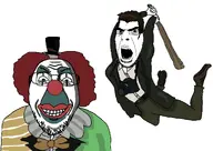 adam baseball_bat brown_hair camera clothes clown collar dark_hair dead_rising frank_west green_pants hair hat leather_jacket makeup necktie red_hair red_nose shoe subvariant:pettygod top_hat variant:bernd variant:cobson video_game white_shirt // 1340x950 // 465.6KB