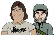 2soyjaks angry blink_182 brown_hair closed_mouth clothes cry_of_fear female femjak glasses hair hoodie mu_(4chan) simon_(cry_of_fear) smile sophie_(cry_of_fear) soyjak stubble subvariant:chudjak_front subvariant:gapejak_female tagme_character_name text tshirt variant:chudjak variant:gapejak white_skin // 747x474 // 121.2KB