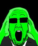 bald beard glasses glowing green_skin hand hands_up subvariant:ppplier sunglasses trend:glowie variant:markiplier_soyjak variant:ppp // 519x616 // 105.9KB