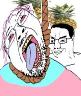 2soyjaks bloodshot_eyes clothes crying flag food foodjak fruit glasses hair hat mustache open_mouth pineapple purple_hair sex smile smug soyjak stubble tongue tranny variant:bernd variant:chudjak yellow_teeth // 509x600 // 277.1KB