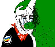 antifa badge bandana blood bloodshot_eyes blowjob communism country crying flag frog glasses hammer_and_sickle meta:pornographic_content nsfw penis pepe russo_ukrainian_war soyjak stubble subvariant:blowjak tranny ukraine variant:soyak // 1333x1142 // 149.6KB