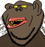 amerimutt ear glasses open_mouth root soyjak stubble subvariant:impish_amerimutt variant:impish_soyak_ears yellow_teeth // 598x628 // 61.4KB