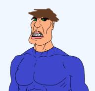 black_sclera blue_shirt brown_hair buff ear green_eyes half_open_mouth joel_(user) mustache soyjak subvariant:mexibrute tan_skin variant:meximutt // 1132x1080 // 24.2KB