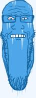 bloodshot_eyes blue blue_skin cold emoticon glasses gritting_teeth ice icicle series:soymoji soyjak stretched_mouth stubble variant:markiplier_soyjak // 322x865 // 15.9KB