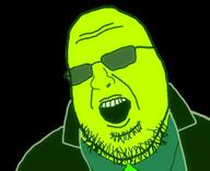 central_intelligence_agency clothes federal_bureau_of_investigation glasses glowing glownigger necktie open_mouth soyjak stubble sunglasses trend:glowie variant:shotjak // 600x488 // 134.2KB