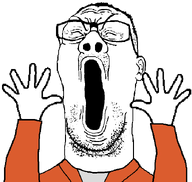 angry arm closed_eyes clothes collared_shirt ear glasses hair hand incomprehensible_woahjack mustache open_mouth orange_shirt prisoner soyjak stubble variant:reaction_soyjak // 700x662 // 25.9KB