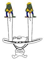 3soyjaks arm closed_mouth clothes construction_worker crossed_arms ear full_body green_skin hand hard_hat hat holding_object jackhammer plants_vs_zombies sitting smile soyjak stubble teeth underbite variant:cobson variant:impish_soyak_ears video_game zombie // 954x1282 // 40.9KB