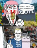 2soyjaks blond blood bloodshot_eyes blue_shirt flag flag:transgender_pride_flag microsoft pink_hair rapist speech_bubble stubble subvariant:chudjak_front subvariant:feralrage subvariant:muscular_chud text variant:chudjak variant:feraljak yellow_hair // 2259x2923 // 3.7MB