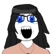 beanie blue_eyes eye_bags eyelashes glasses meta:tagme open_mouth teeth variant:soytan // 680x705 // 35.0KB