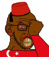 angry bald blood brown_skin clenched_teeth closed_eyes clothes colorlesspy(nameroach) crying ear facepalm fez flag:turkiye glasses hand hat merge meta:tagme mustache nigger open_mouth soyjak star_and_crescent stubble subvariant:feralrage turk turkiye turkroach tvrkaryan variant:feraljak variant:soyak yellow_teeth // 782x900 // 94.5KB