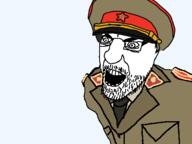 clothes communism glasses hammer_and_sickle hat kgb military military_cap necktie open_mouth soyjak stubble variant:kliksjak // 480x360 // 25.9KB
