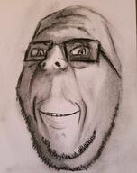 closed_mouth glasses ominous pencil_drawing redraw smile soyjak stubble subvariant:wholesome_soyjak variant:gapejak // 1012x1280 // 226.6KB
