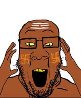 bindi brown_skin forehead_lines hindu hinduslop merge meta:tagme subvariant:chudplier subvariant:ppplier swastikas variant:markiplier_soyjak variant:ppp yellow_sclera yellow_teeth // 656x796 // 202.2KB