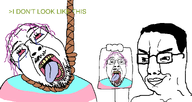 2soyjaks ack artist:crimsonvoidhydra1488 background beard closed_mouth flag:transgender_pride_flag glasses green_text greentext holding_object holding_paper open_mouth rope smug soyjak suicide tranny variant:bernd variant:chudjak white_background white_skin // 1309x692 // 41.0KB