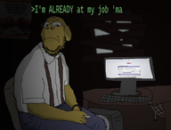 angry animal arrow bloodshot_eyes blue_pants body bug cigarette closed_mouth clothes computer desk dog ear get glasses greentext hot_pocket janny red_eyes shading sharty sitting soyjak_party spider spider_web tinted_glasses variant:gapejak white_shirt window yellow yellow_skin // 2730x2070 // 708.8KB