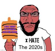 2010s 2020s angry arm balding beard closed_mouth clothes fist frown glasses hair holding_object holding_sign i_hate imgflip.com punisher_face red_skin sign soyjak subvariant:science_lover t-shirt text tshirt variant:markiplier_soyjak white_background // 543x500 // 66.8KB