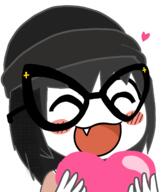 anime beanie blush closed_eyes clothes dress fang fangs female girl glasses gyate_gyate hair happy hat heart holding_heart holding_object necklace smile variant:soytan // 1319x1569 // 318.6KB