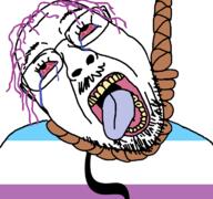 bloodshot_eyes crying flag glasses hanging open_mouth rope soyjak stubble suicide tongue variant:bernd yellow_teeth zoophile // 768x719 // 38.6KB