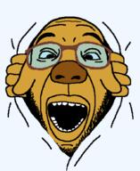 dog glasses hand janny open_mouth soyjak stubble variant:double_trouble yellow_skin // 726x888 // 22.2KB