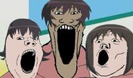 3soyjaks anime azumanga_daioh brown_hair brown_skin clothes kagura_(azumanga_daioh) kasuga_ayumu open_mouth redraw soyjak soyjak_trio takino_tomo variant:gapejak variant:markiplier_soyjak variant:tony_soprano_soyjak white_skin // 680x398 // 41.8KB