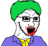 clothes glasses green_hair hair joker makeup open_mouth soyjak stubble transparent_background variant:soyak white_skin wrinkles // 939x901 // 104.4KB