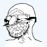 animation_meme drool exaggerated foxi_boxi glasses open_mouth sharp_teeth soyjak stubble tranny_artstyle variant:soyak // 900x900 // 19.5KB