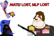 Warrior-Z(user) ack award barneyfag blood brown_hair brown_mustache clothes doom drawn_background glasses gore gun hair kratos lee_goldson mouth_open my_little_pony nate_(soyjak_party) nightmare_moon open_mouth shotgun smile smirk stubble subvariant:mexiaryan variant:bernd variant:meximutt variant:soyak weapon // 1800x1200 // 881.7KB
